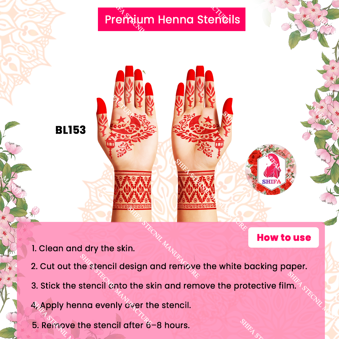 BL153 Twilight Crescent Floral Royale Double Hand Henna Stencil
